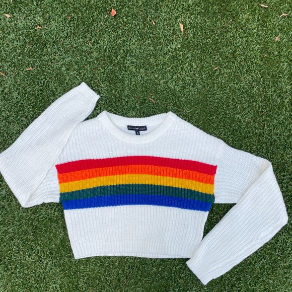 SOLD Derek Heart Rainbow Cropped Sweater Size M - Picture 2 of 6